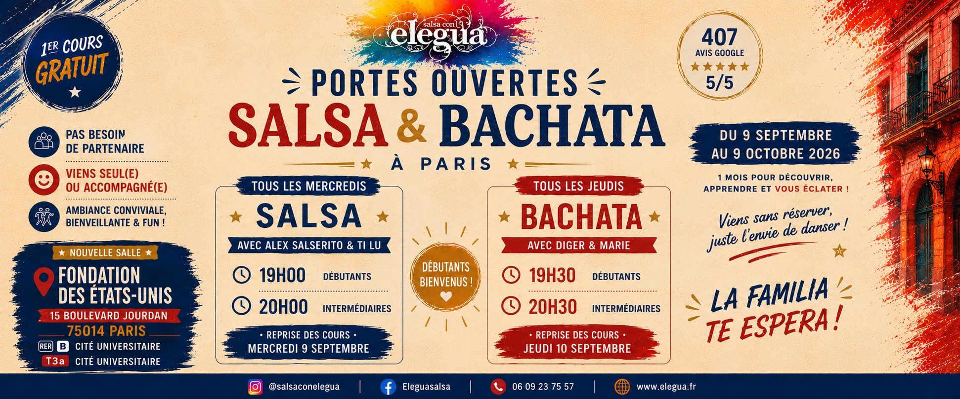 FORMAT COUV Portes ouvertes Salsa & Bachata à Paris - 1er cours gratuit ELEGUA | Cours de salsa et bachata à Paris, 77 et proche 91