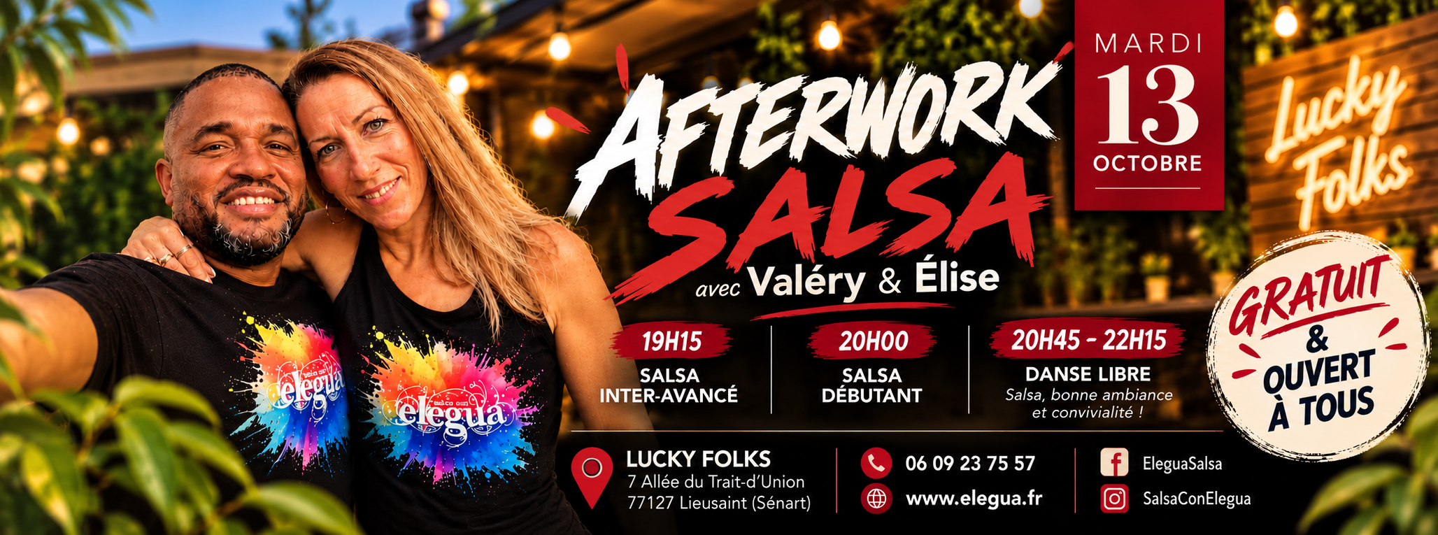 AFTERWORK SALSA 100% GRATUIT A SENART ELEGUA | Cours de salsa et bachata Ă Paris, 77 et proche 91 Afterwork salsa au Lucky Folks 1 AFTERWORK SALSA 100% GRATUIT A SENART ELEGUA | Cours de salsa et bachata Ă Paris, 77 et proche 91